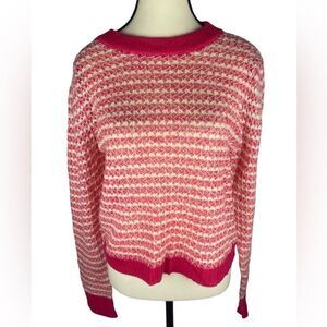 WAYF Women’s Pink & Cream Open Knit‎ Cropped Crewneck Sweater Size: S, M & L
